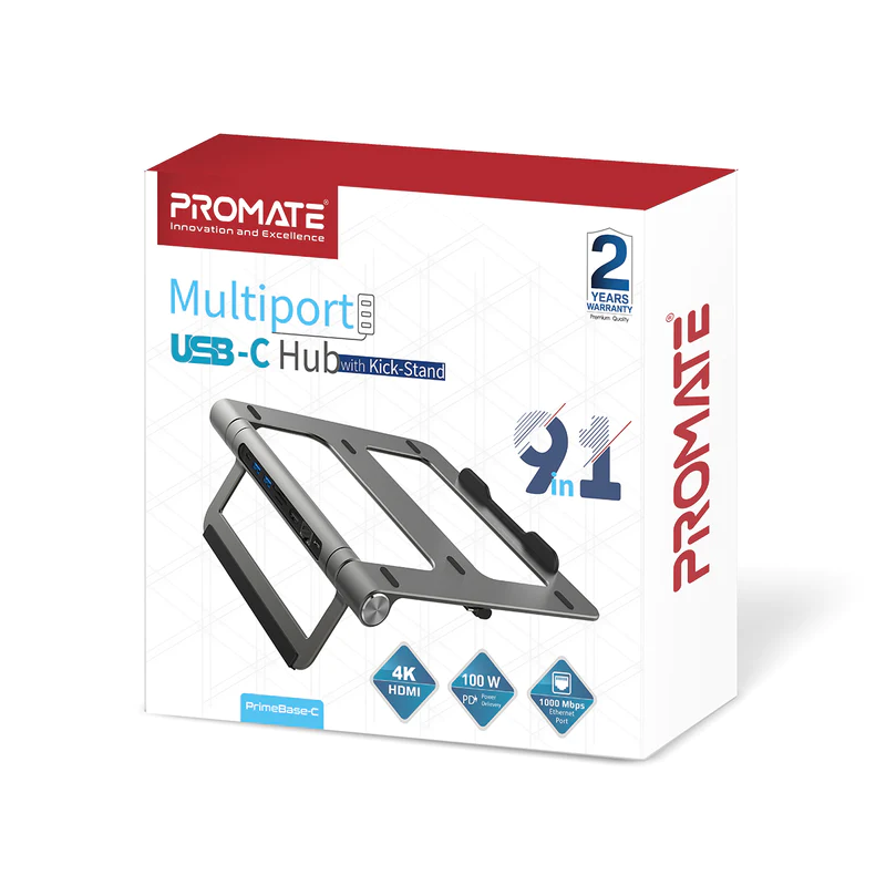 PROMATE PRIMEBASE-C GRAY 9-in-1 Multiport USB-C Hub with Laptop Stand PROMATE PRIMEBASE-C GRAY 9-in-1 Multiport USB-C Hub with Laptop Stand